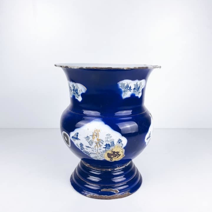 Ваза-кашпо синя метал/емаль/розпис вінтаж VA-270