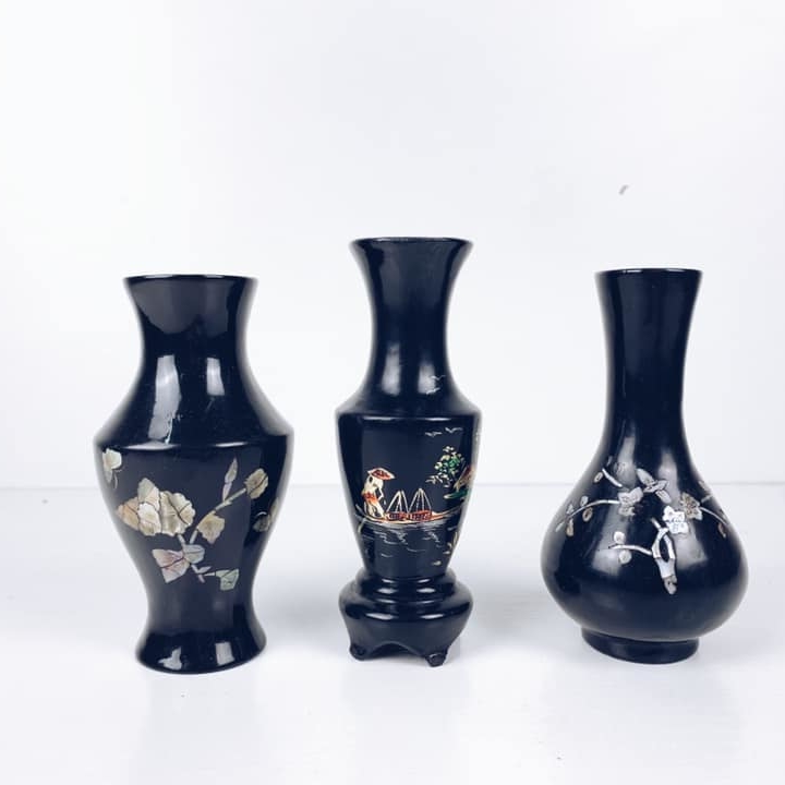 Ваза китайська чорна вінтаж декор перламутр VA-265