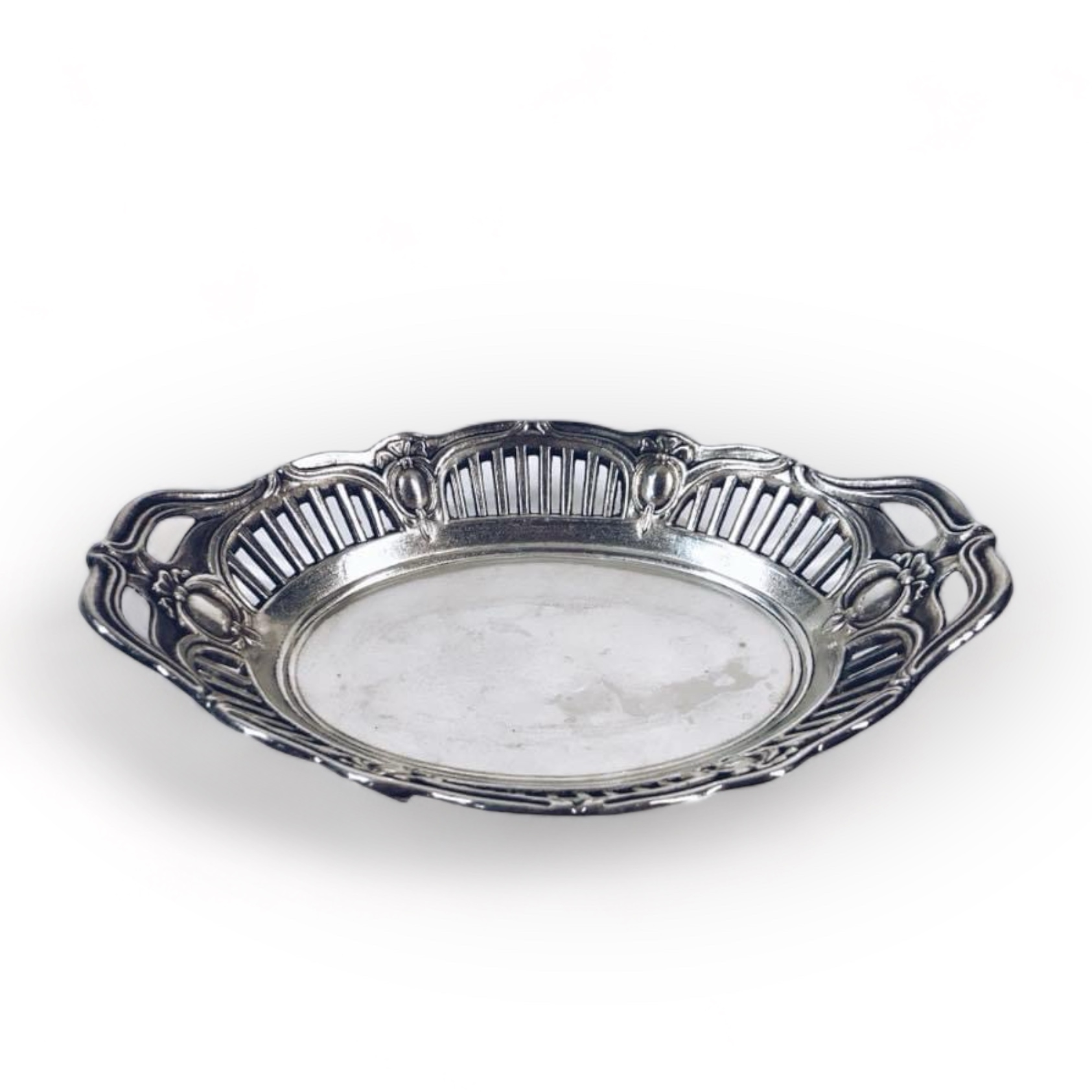 Тарілка овальна для фруктів/десертів ажурна мала ст-срібло вінтаж PS-002