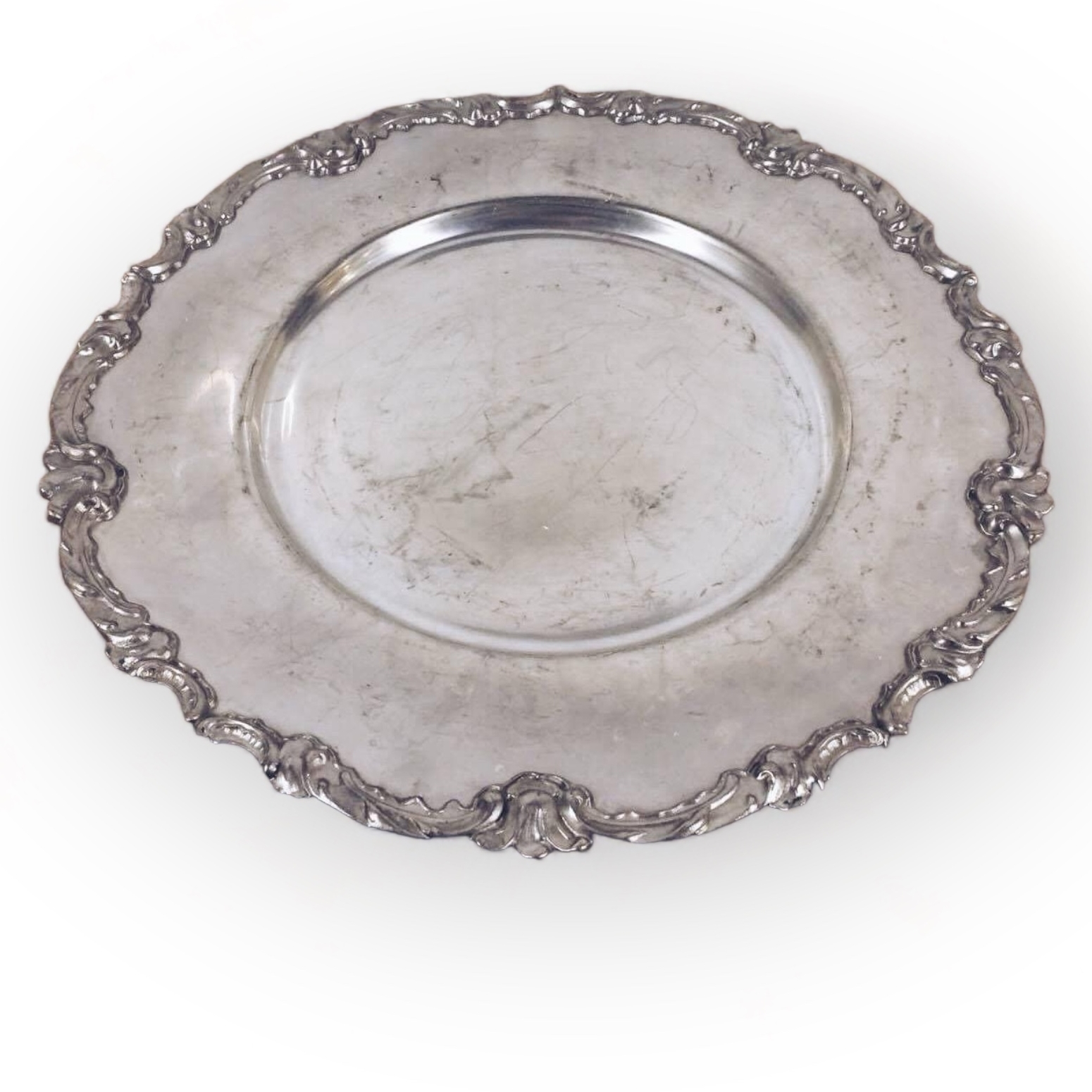 Блюдо кругле старовинне з рельєфним декором олово PS-003