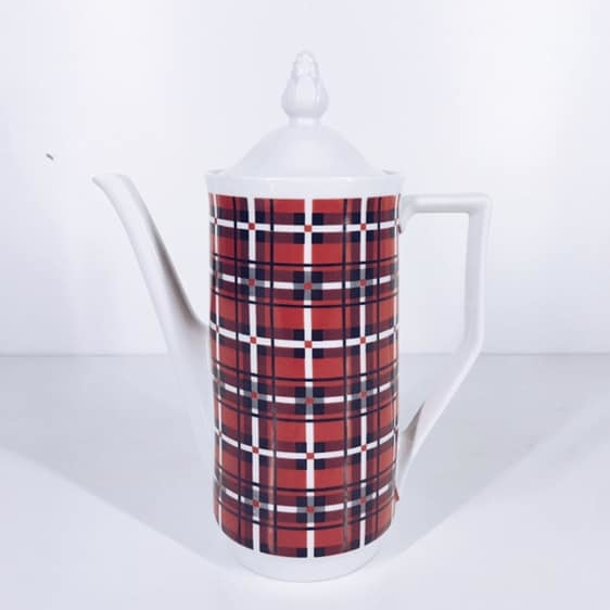 Чайник для кави в клітинку червоно-чорну порцеляна вінтаж TE-029