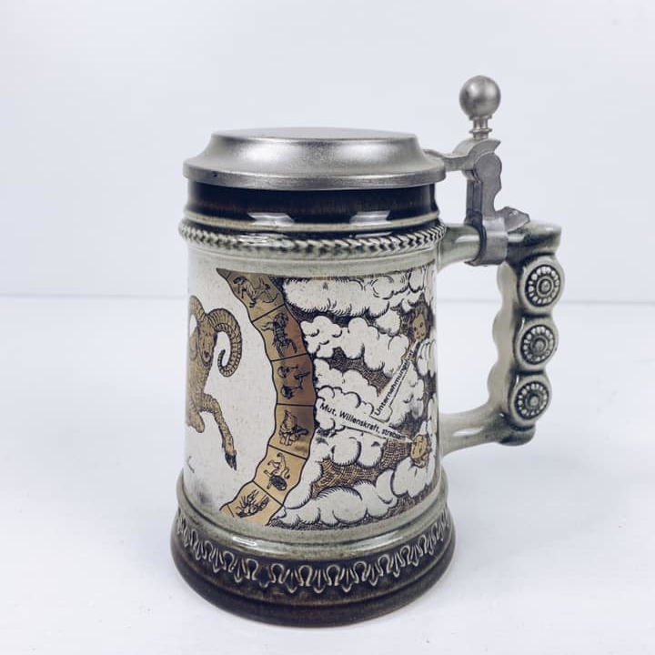 Кружка для пива з кришкою кераміка/олово вінтаж JU-055