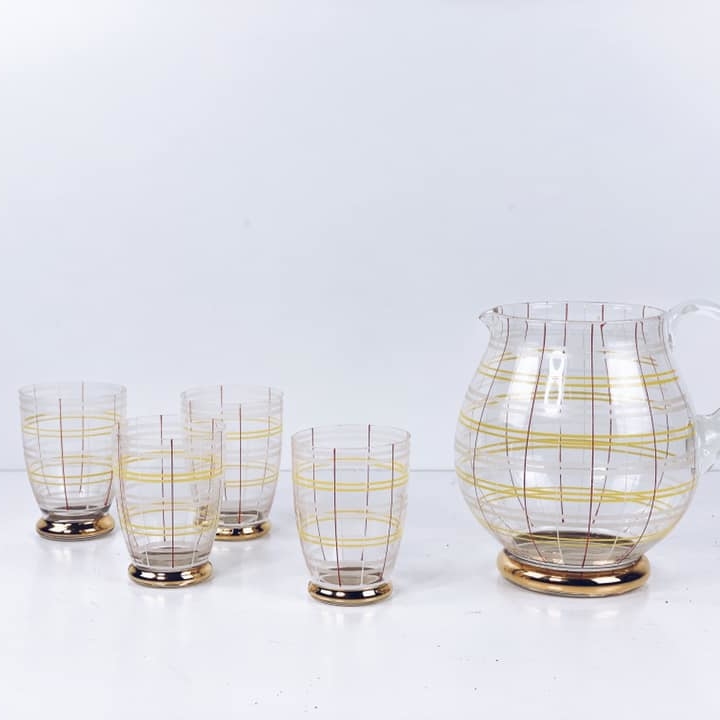 Глечик зі склянками художнє скло позолота JU-059