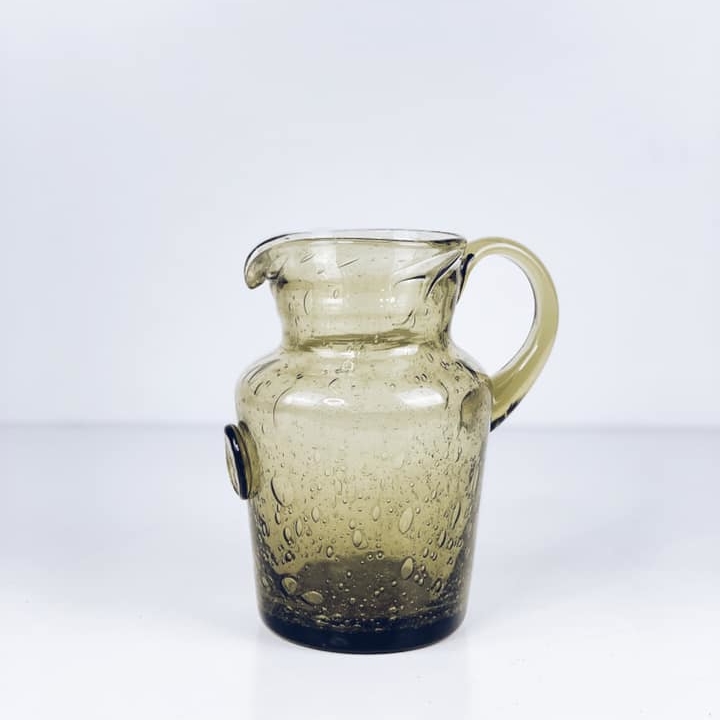 Глечик оливковий художнє скло вінтаж JU-062