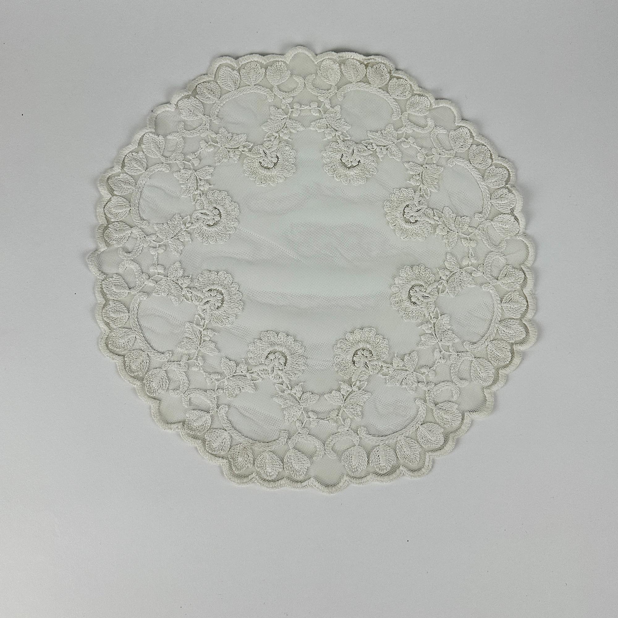 Серветка декоративна кругла біла гіпюр TT-238
