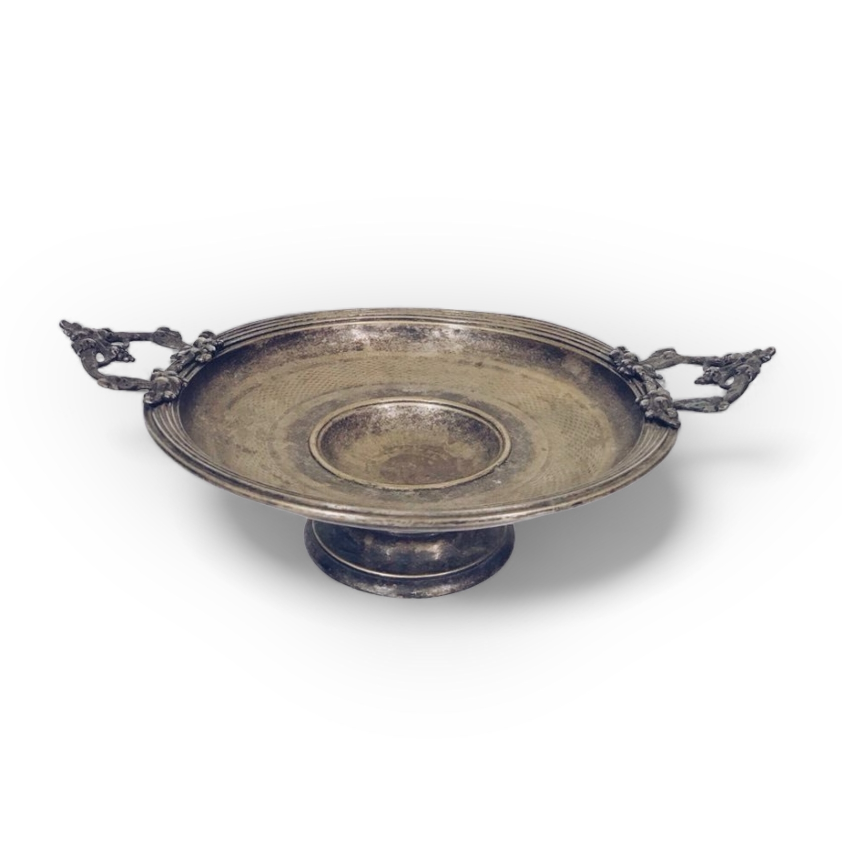 Блюдо на ніжці з ручками вінтаж темне сріблення PS-016