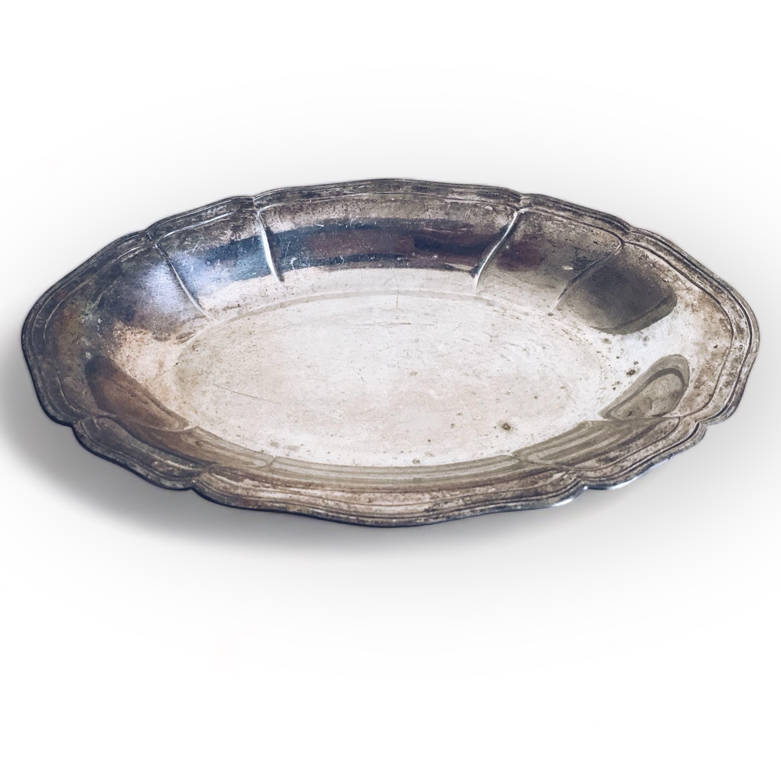 Блюдо овальне глибоке рельєфний край вінтаж столове срібло PS-022