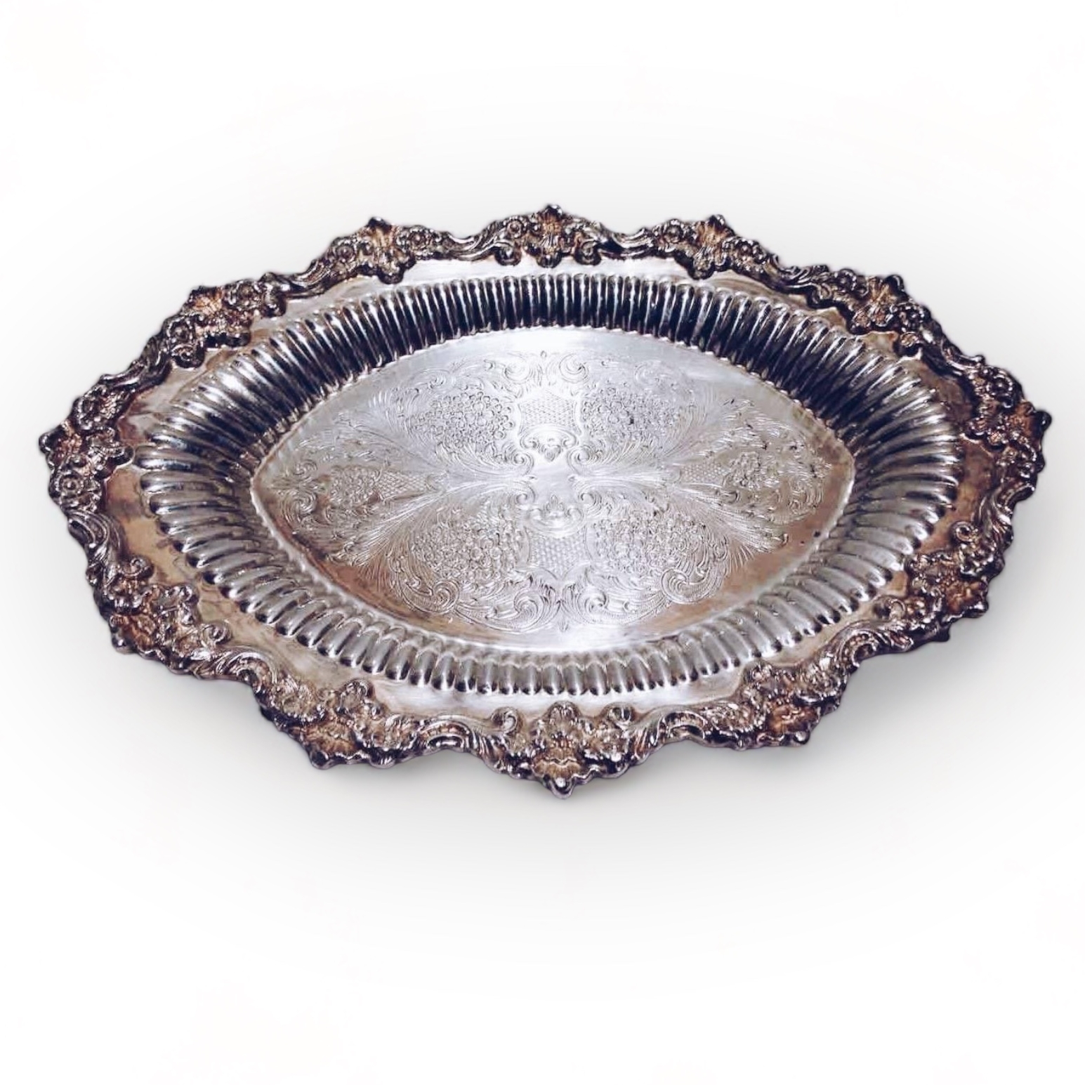 Блюдо овальне маленьке з рельєфним декором вінтаж сріблення PS-023