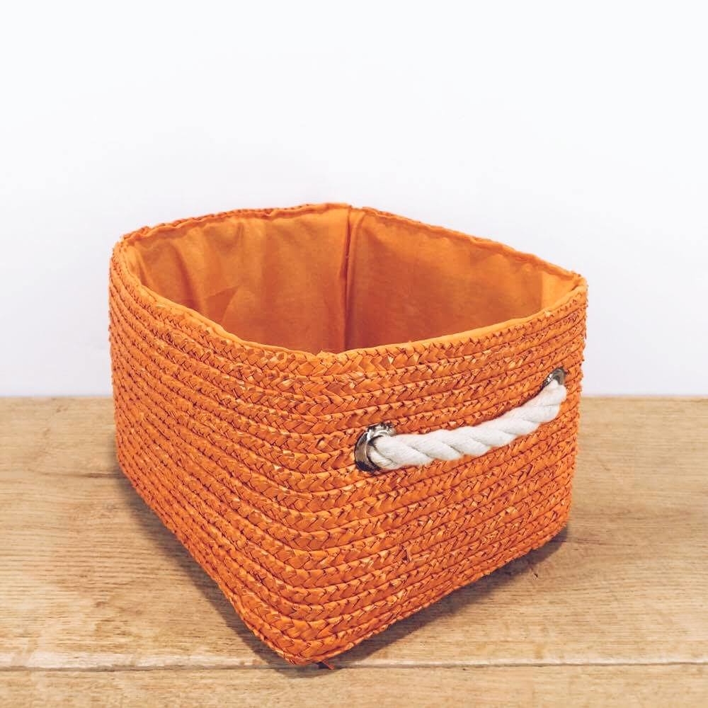 Кошик прямокутний для дрібниць соломка/текстиль оранж BA-003