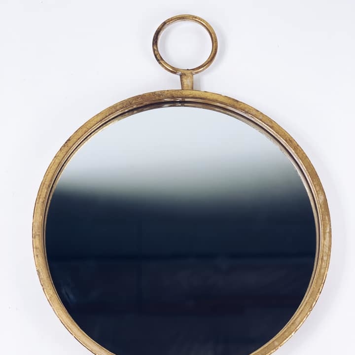 Дзеркало настінне кругле в металевій золотій рамі з кільцем MR-023