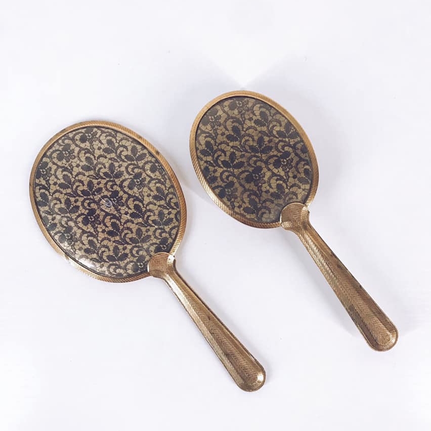 Дзеркало/щітка з ручкою вінтаж метал золото/чорний