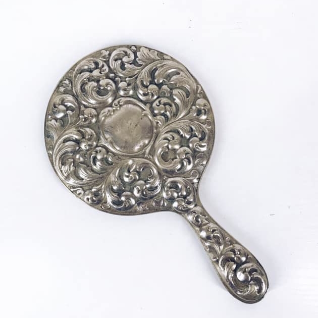 Дзеркало з ручкою вінтаж рельєфний декор сріблення