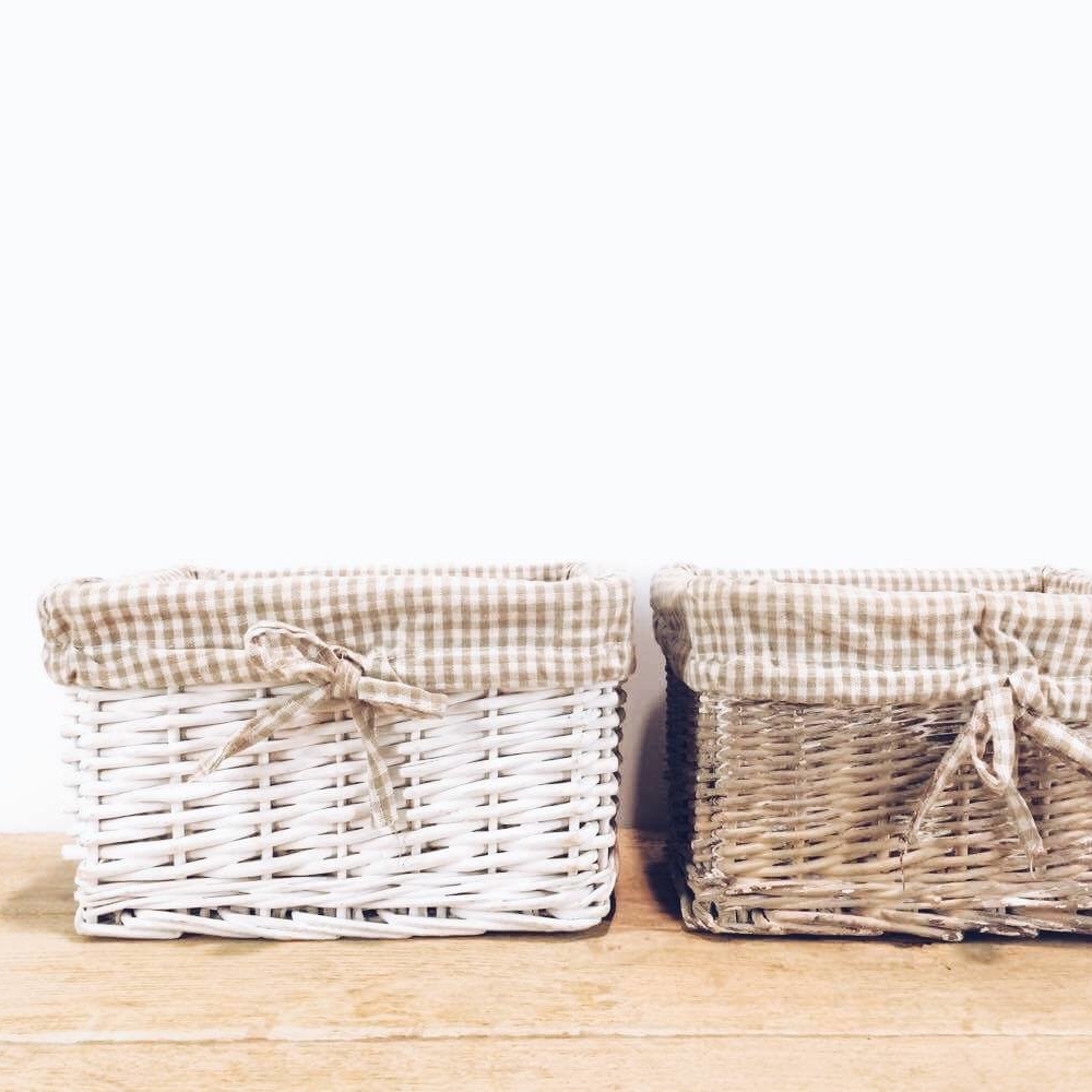 Кошик прямокутний білий/беж лоза/текстиль