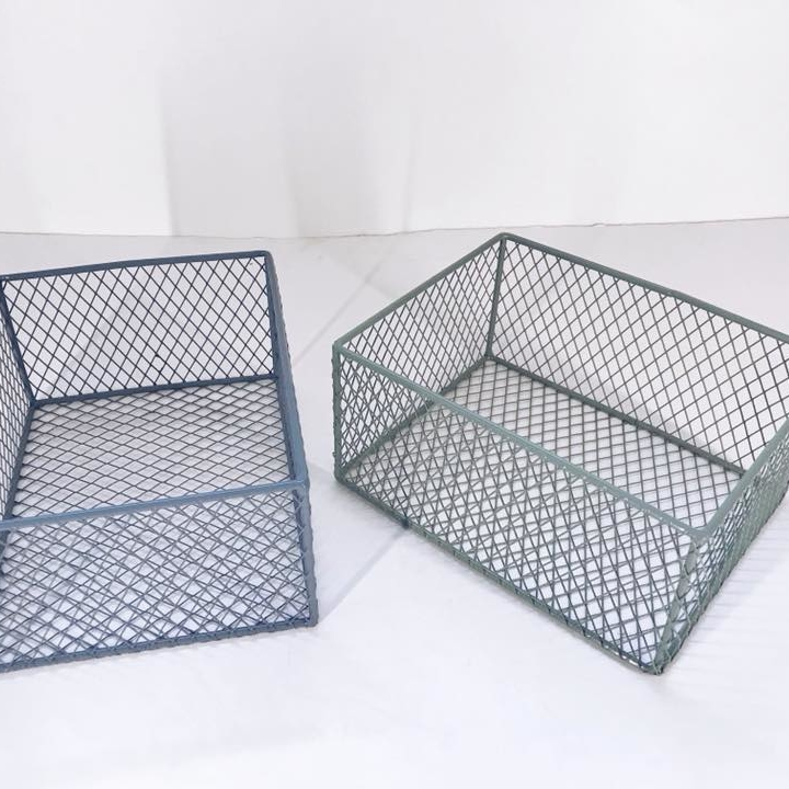 Кошик малий прямокутний сітка метал сірий/блакитний BA-084