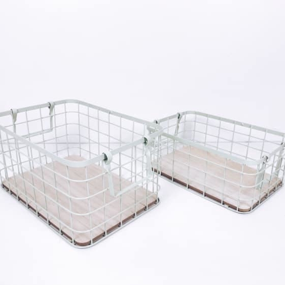 Кошик прямокутний сіро-зелений метал/дерево BA-091