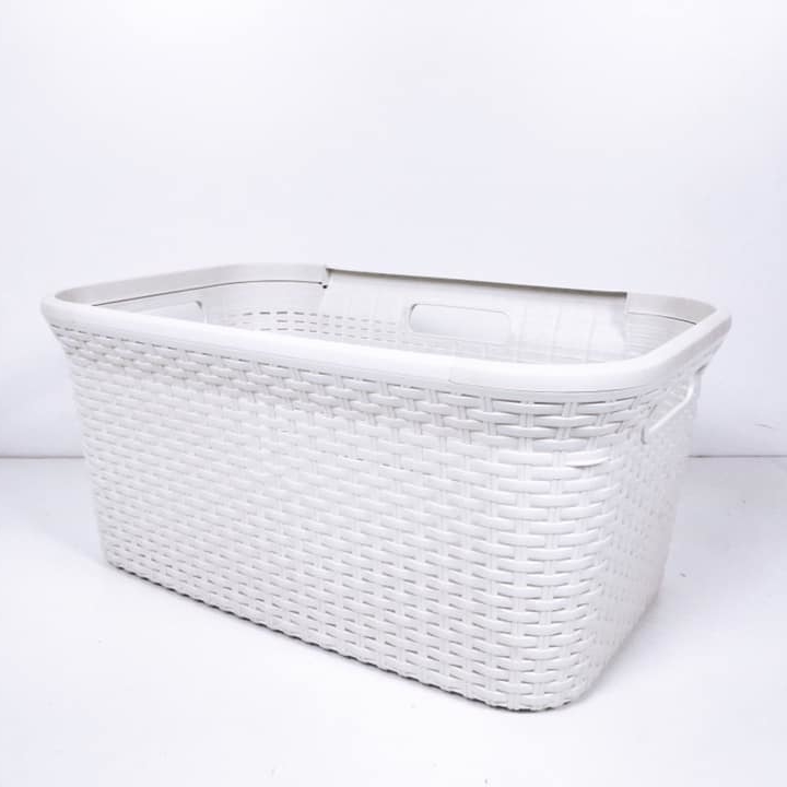 Кошик плрямокутний з ручками білий пластик BA-093
