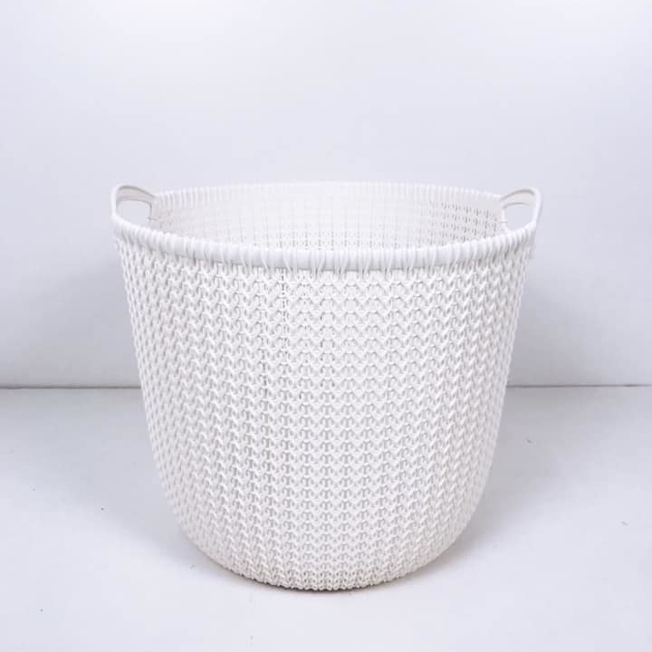 Кошик для білизни з 2 ручками рельєфний білий пластик BA-094
