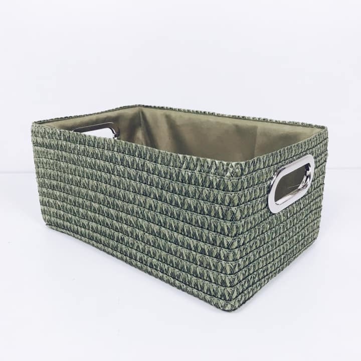 Кошик прямокутний для дрібниць соломка/текстиль зелений BA-095