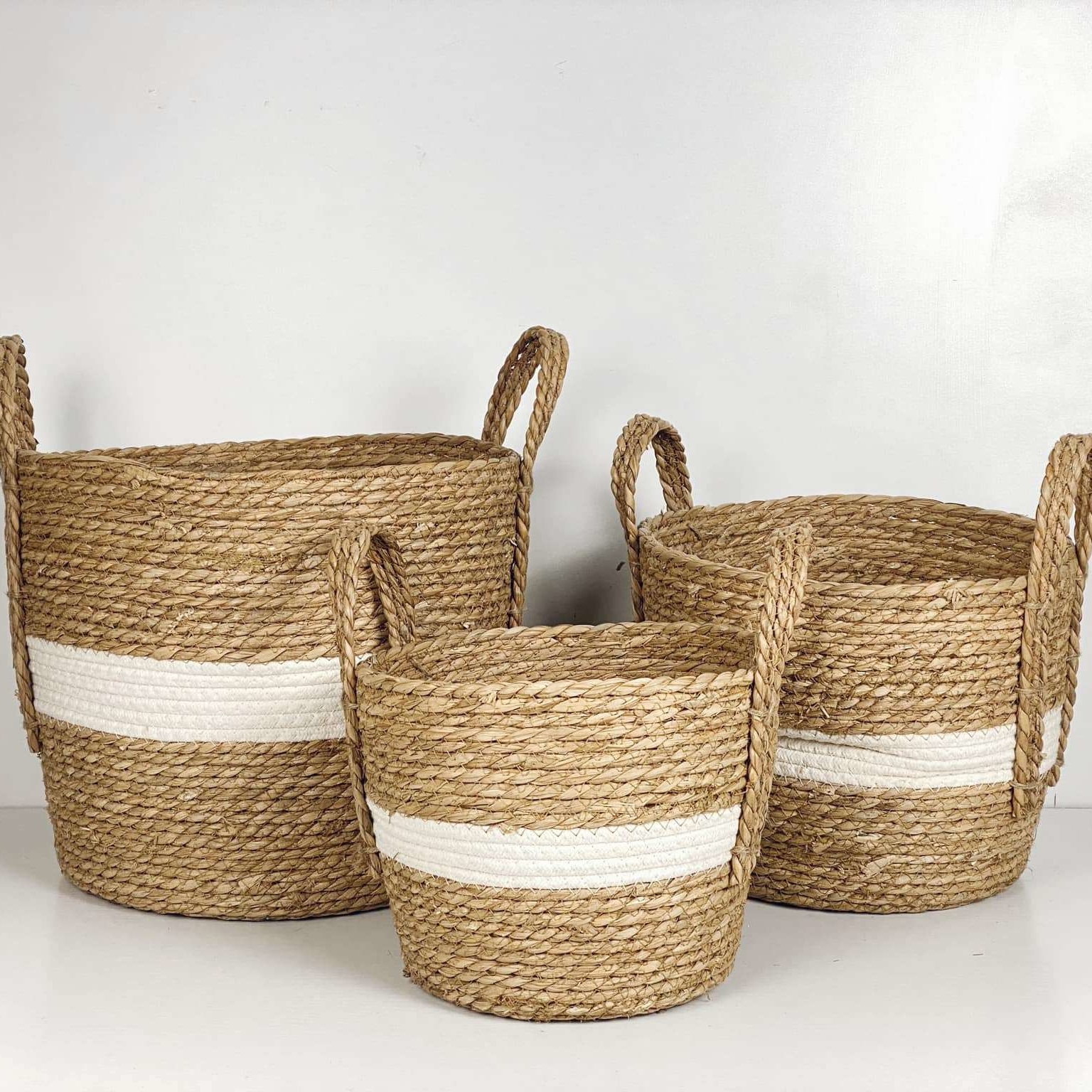 Кошик плетений з ручками натур/білий BA-116