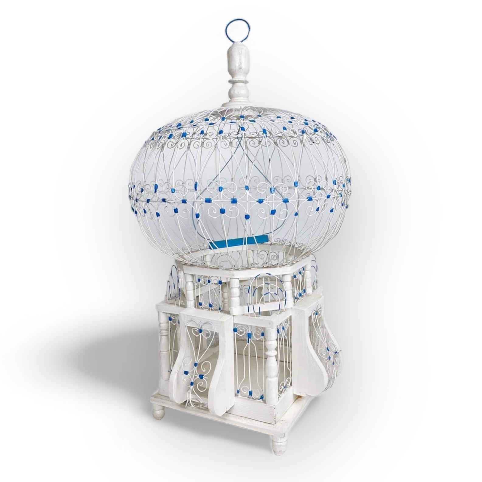 Клітка для пташок антикварна біла метал/дерево