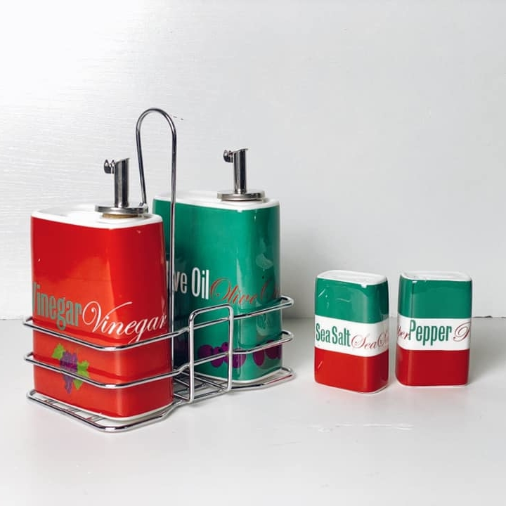Набір для масла/оцту/спецій червоно-зелений кераміка/метал