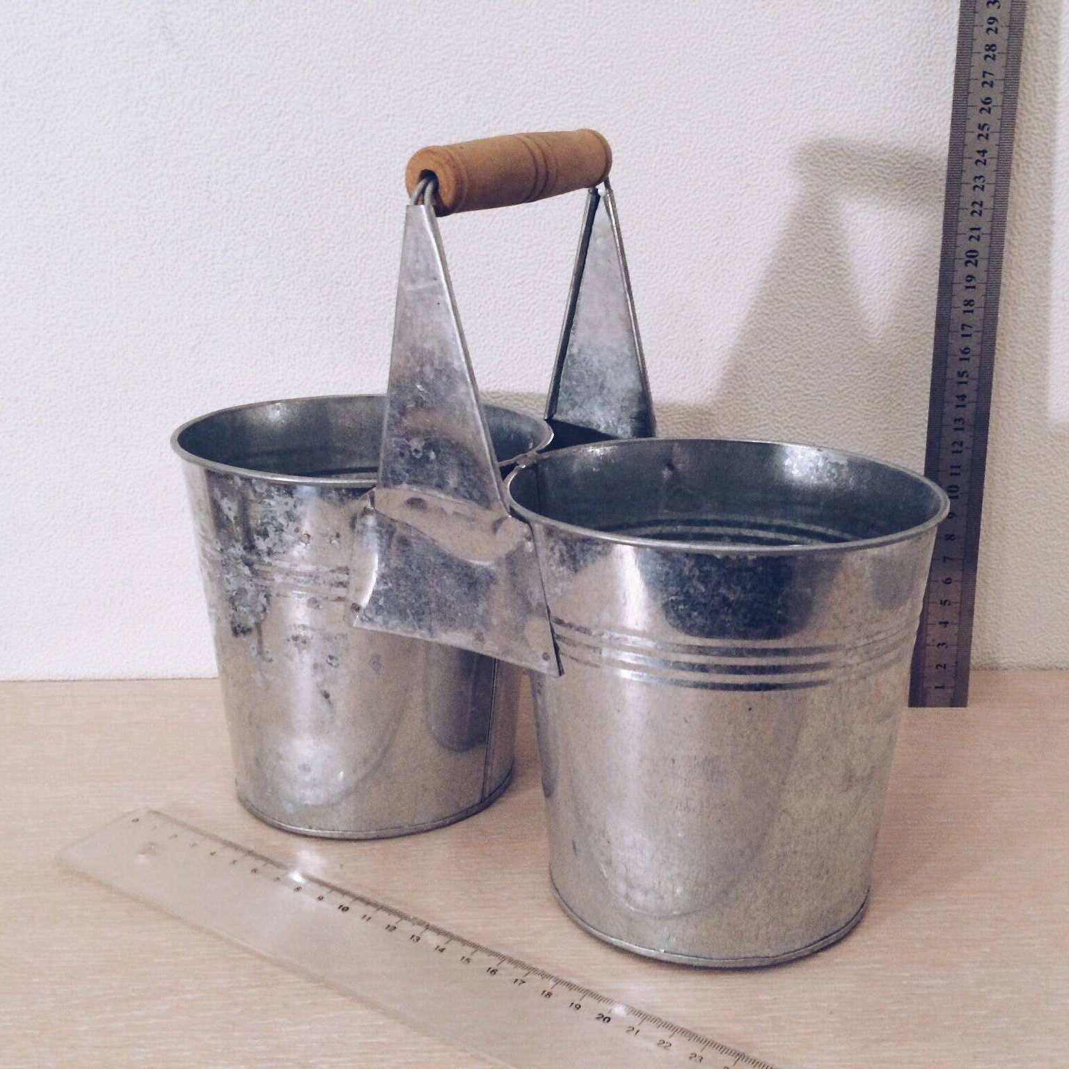 Відерце здвоєне з дерев'яною ручкою