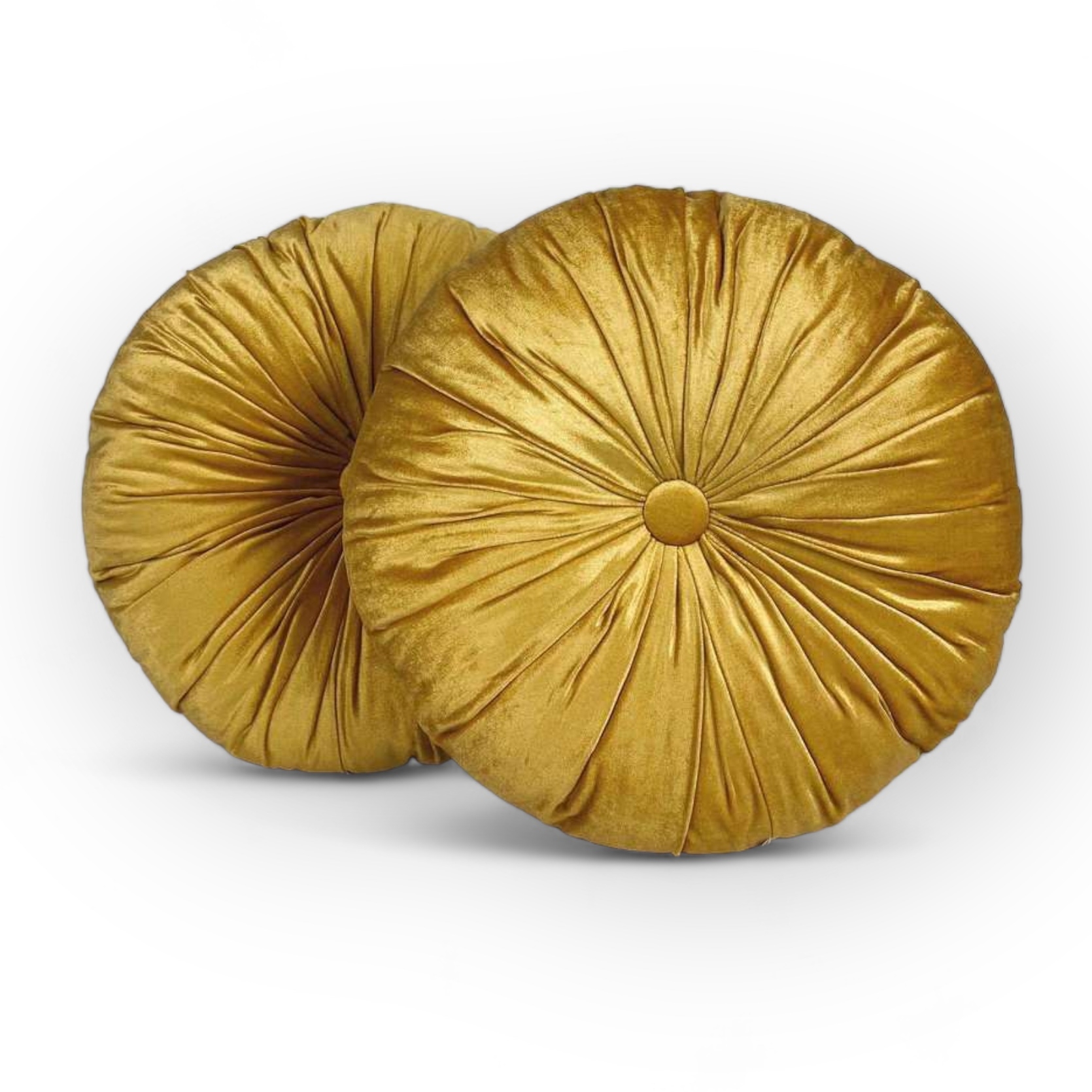 Подушка декоративна кругла з драпіровкою жовтий велюр PW-345