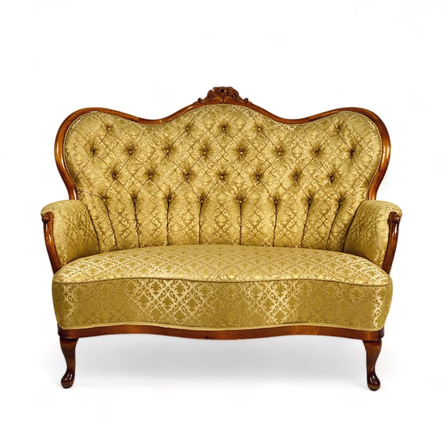 Диван 2-місний гірчичний шовк вінтаж SF2-020