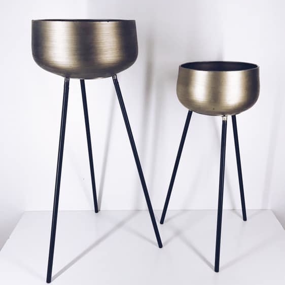 Кашпо на ніжках метал чорний/т-золото