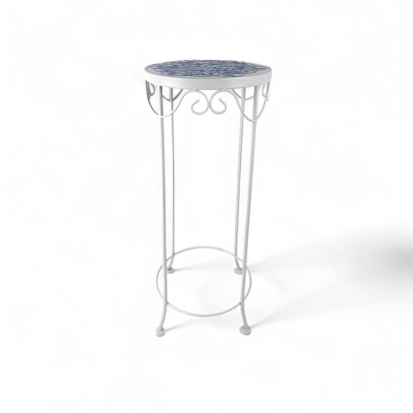 Підставка кругла висока метал білий/блакитний візерунок TB-837