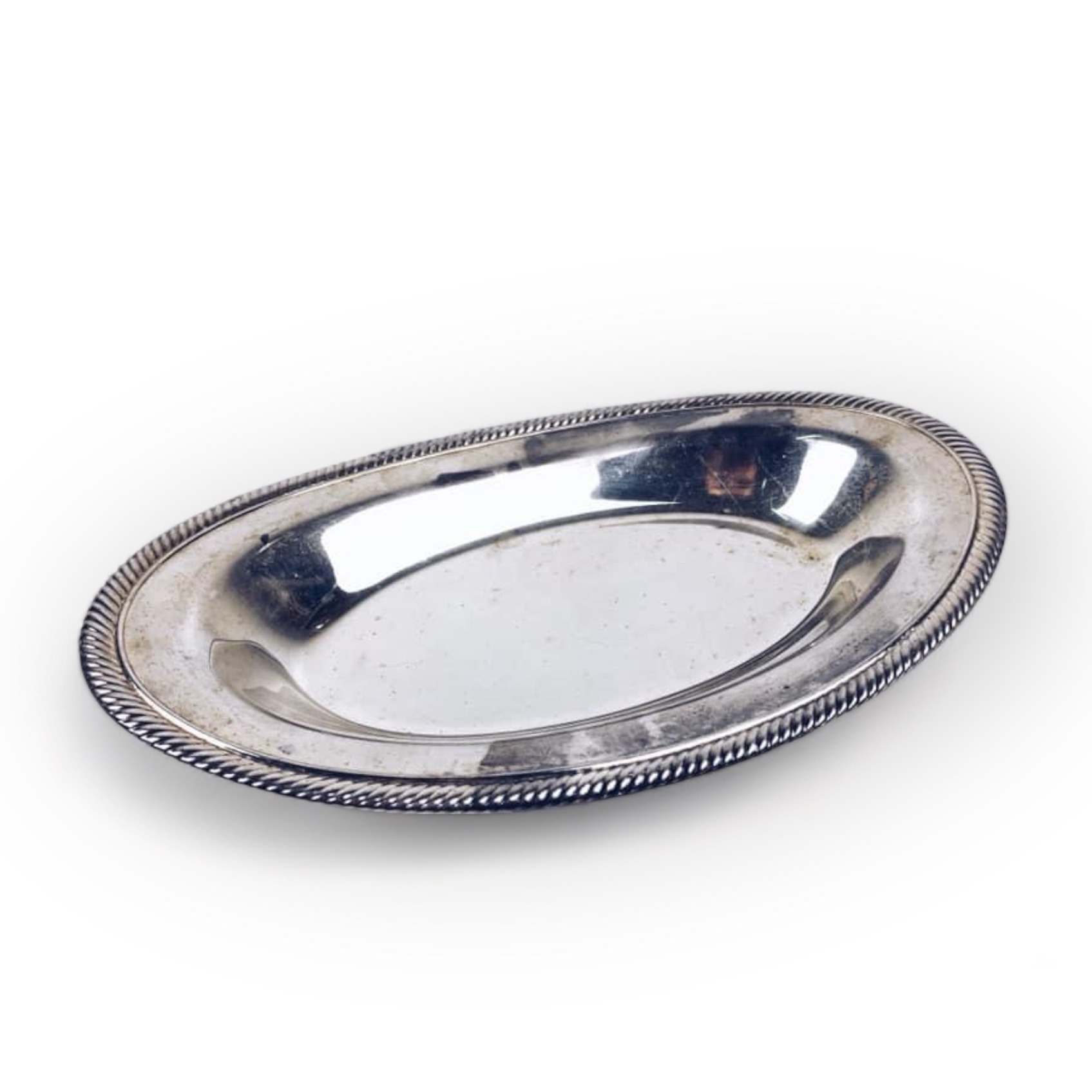 Блюдо овальне глибоке рельєфний край столове срібло вінтаж PS-037