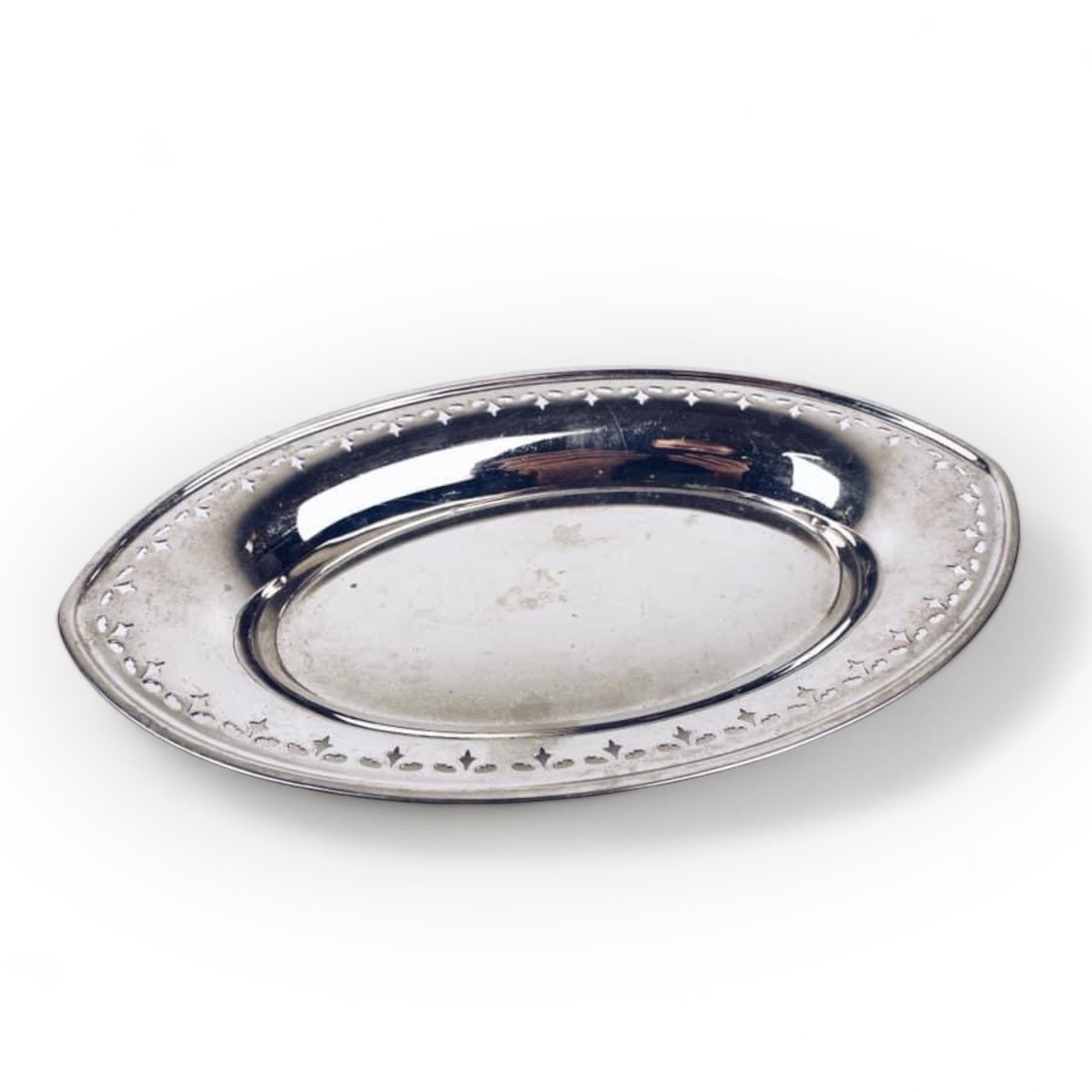 Блюдо овальне глибоке прорізний декор столове срібло вінтаж PS-038