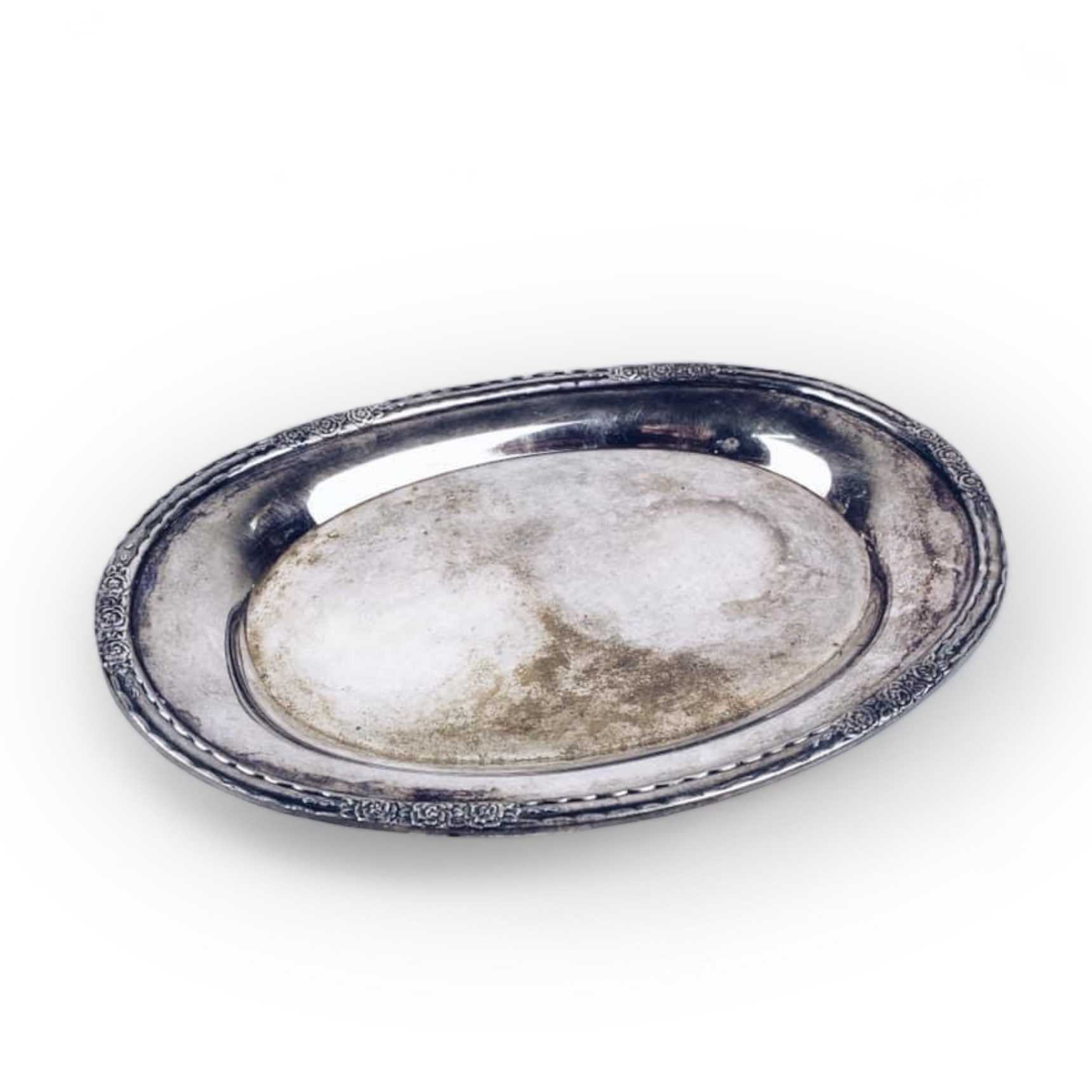 Блюдо овальне глибоке рельєфний край столове срібло вінтаж PS-039