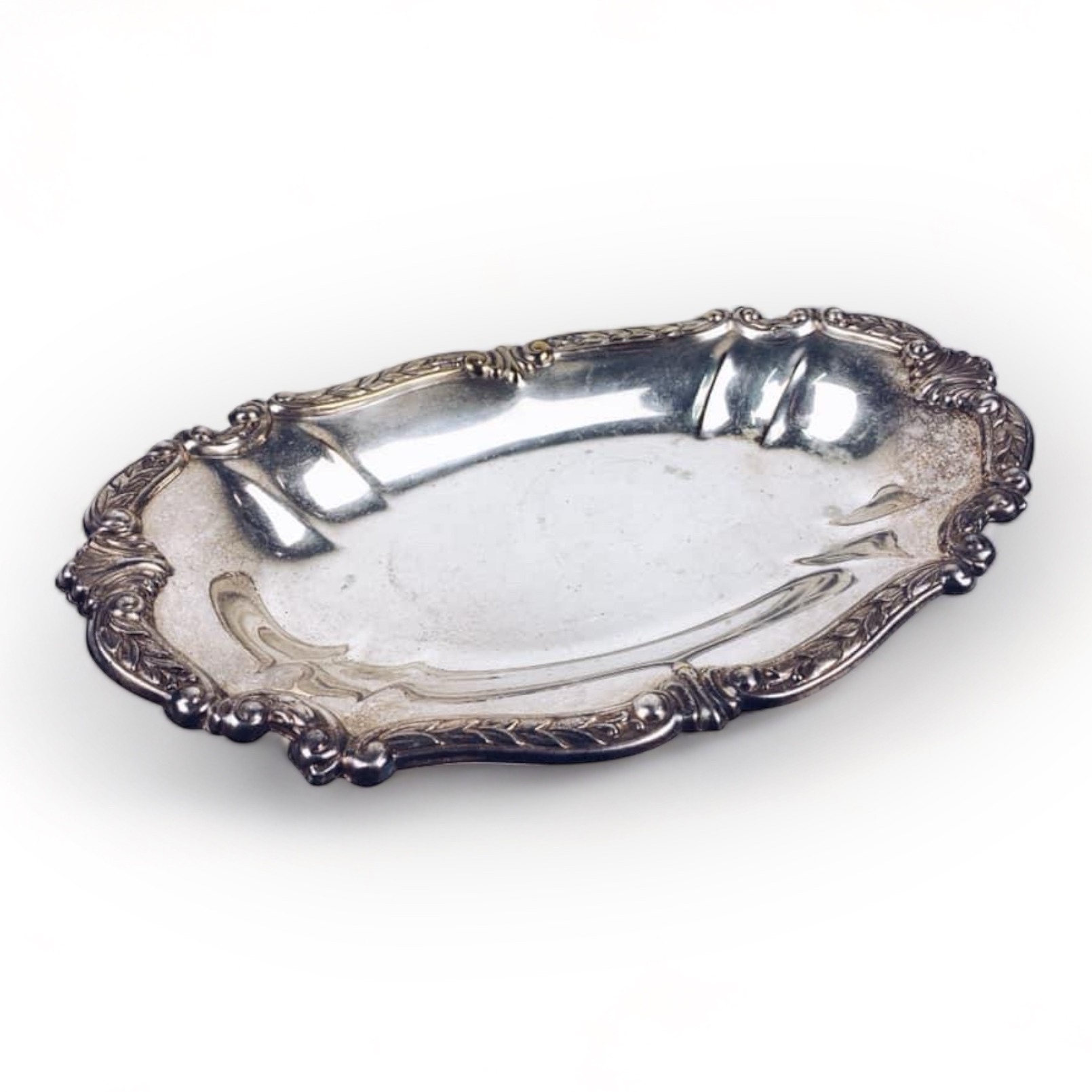 Блюдо овальне глибоке фігурний рельєфний край столове срібло вінтаж PS-041