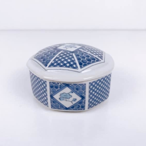 Шкатулка кругла порцеляна синій розпис вінтаж BX-043