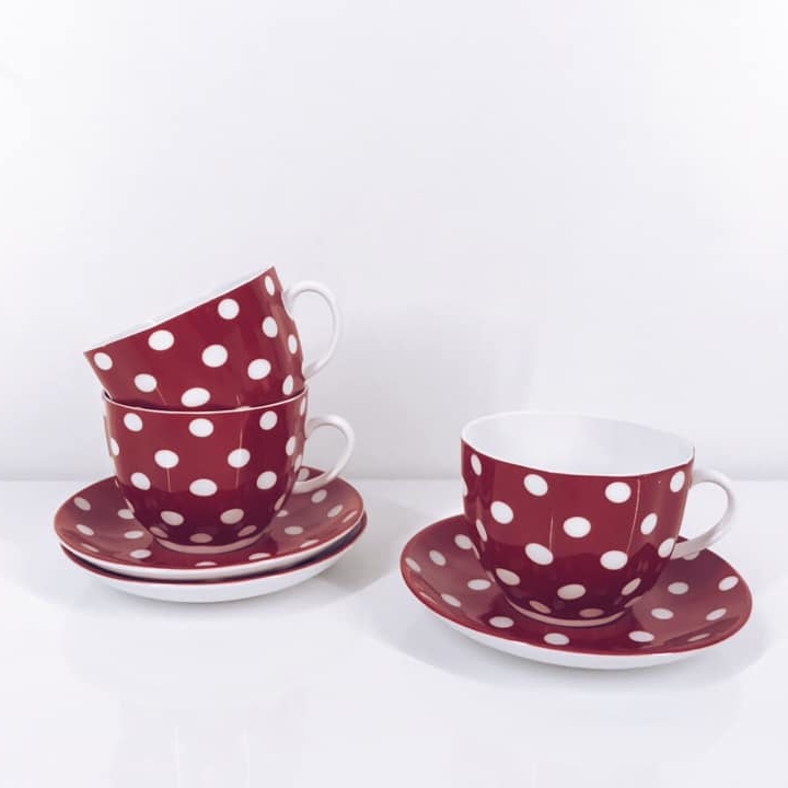 Чайна пара червона в горох кераміка PP-004
