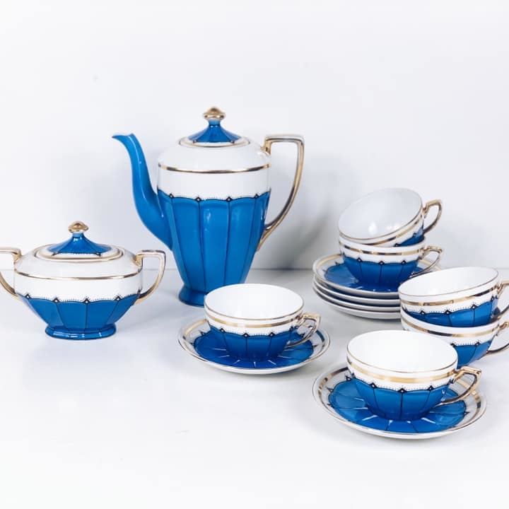Чайний сервіз порцеляна айворі / блакитний PP-005