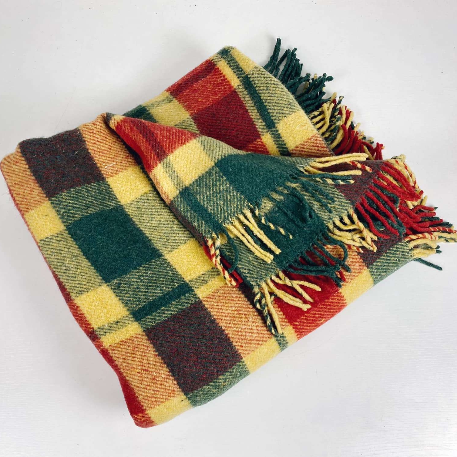 Плед жовто-зелено-бордо клітинка WR-099