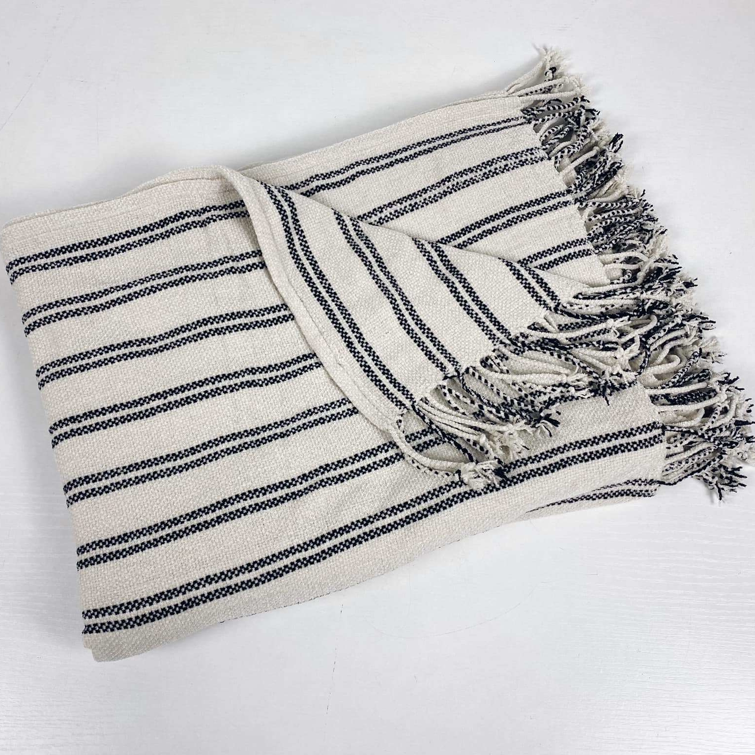 Плед бавовна молочний у т-сіру смужку WR-101