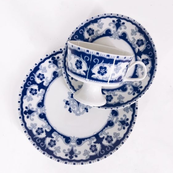 Чайна трійка з синіми візерунками порцеляна вінтаж PP-022