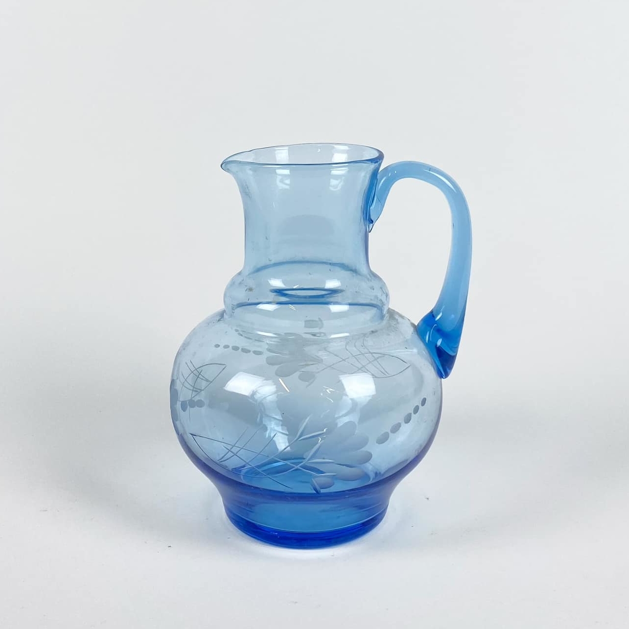 Глечик блакитне скло вінтаж JU-051