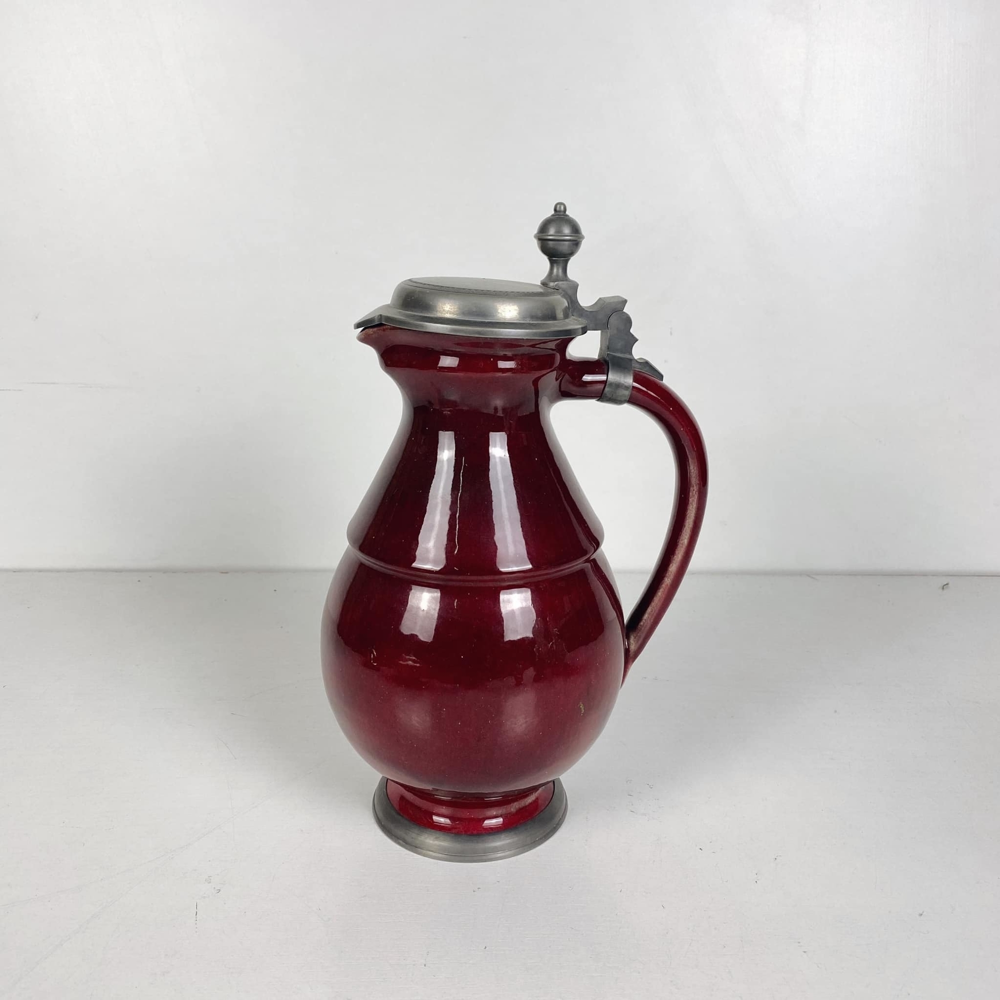 Глечик бордо кераміка/олово вінтаж JU-070