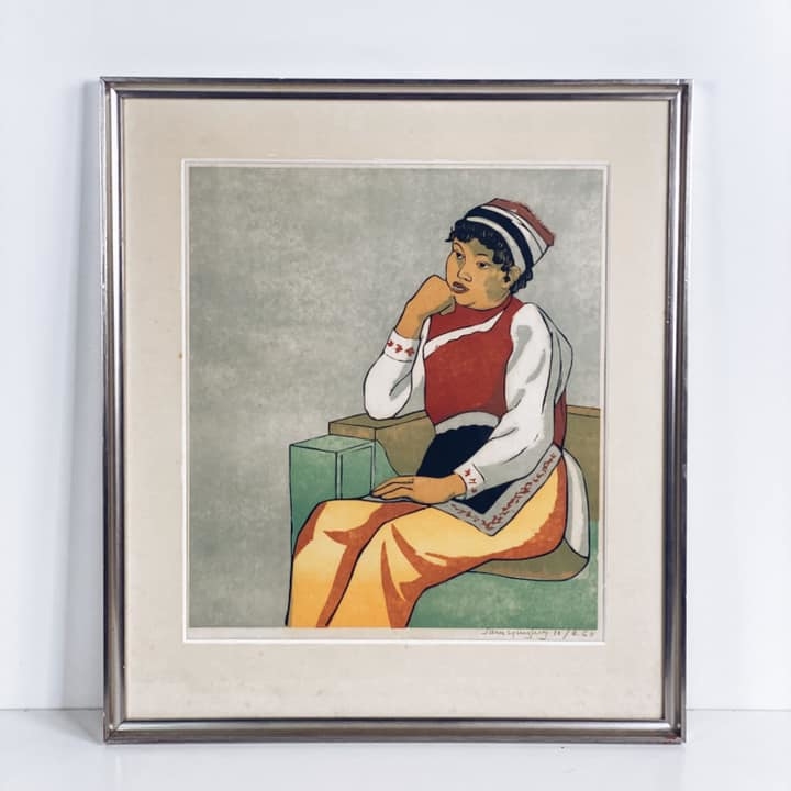 Літографія вінтаж Портрет жінки у кріслі в рамкі з паспарту AR-541