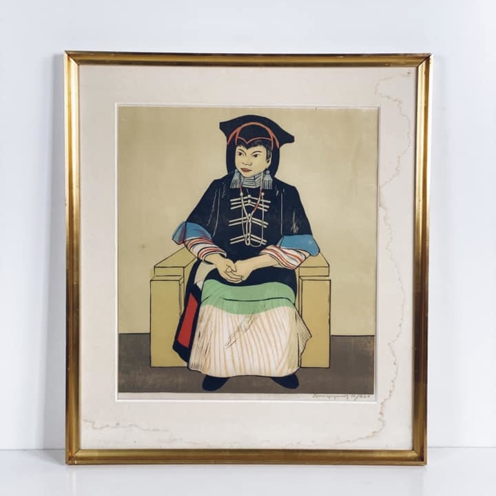 Літографія вінтаж Портрет жінки у кріслі в рамкі з паспарту AR-544