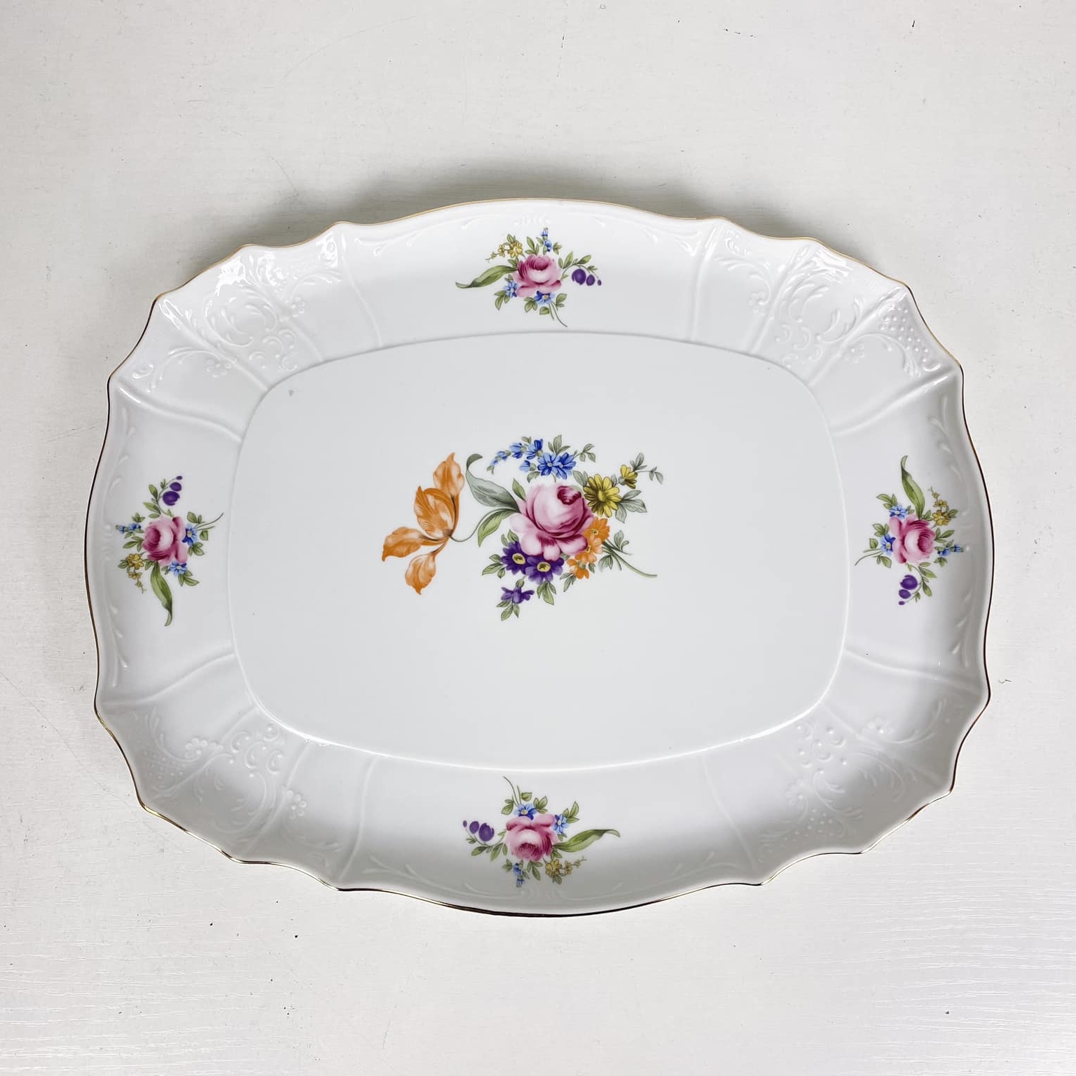 Блюдо Квіти прямокутне порцеляна рельєф PS-091