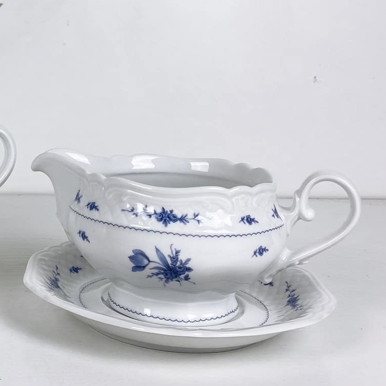Соусник з підставкою Сині квіти порцеляна рельєф вінтаж SA-017