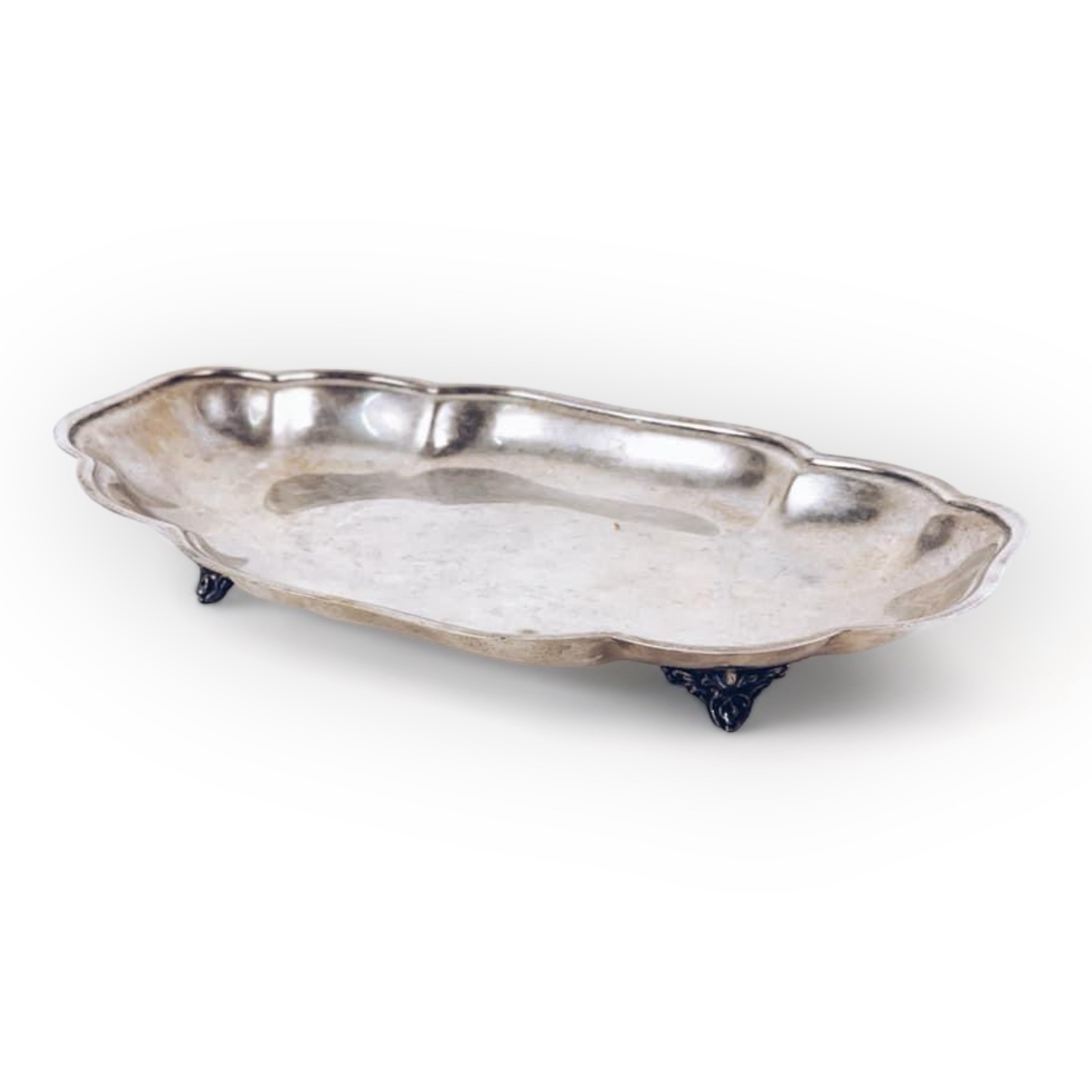 Блюдо фігурне на ніжках столове срібло вінтаж PS-055