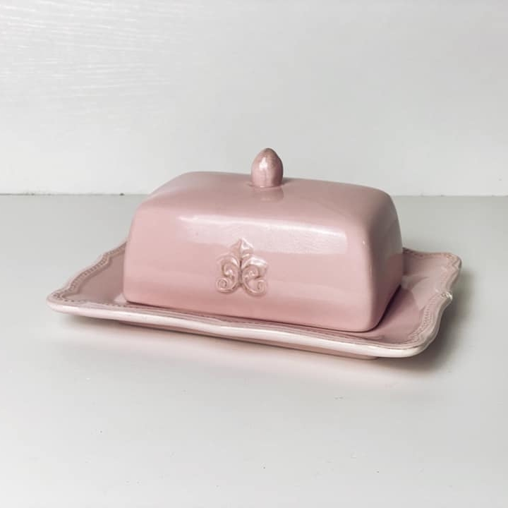 Тарілочка для масла з кришкою рожева кераміка PP-051