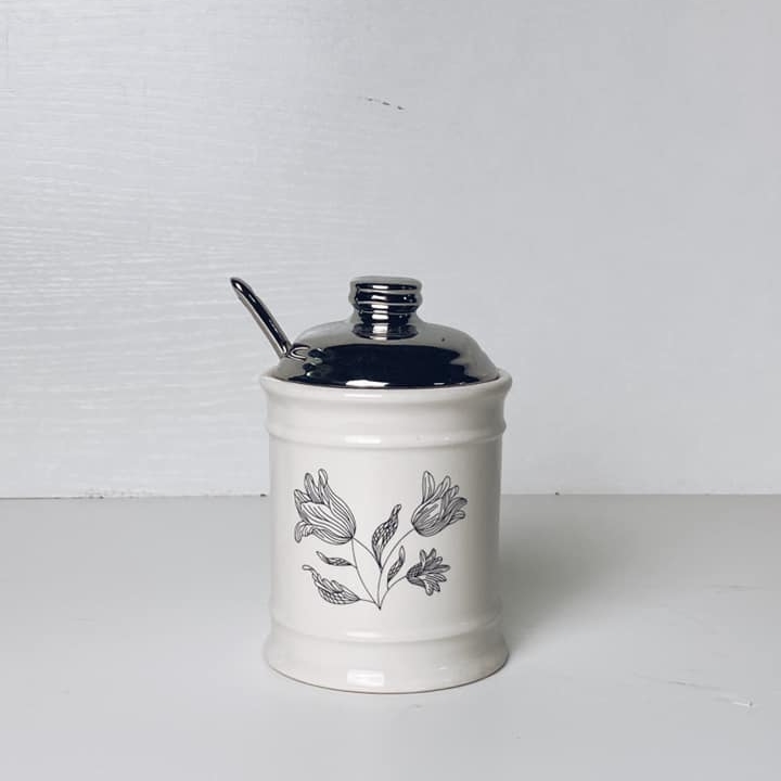 Цукерниця з кришкою та ложкою кераміка/метал KD-029