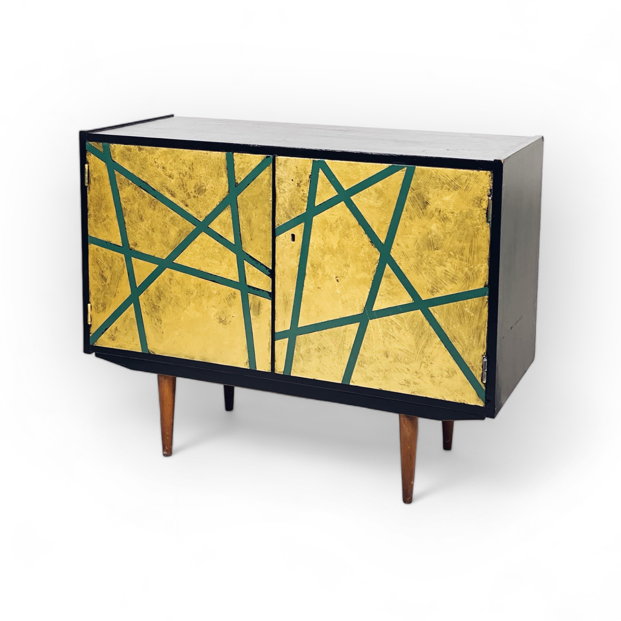 Тумба вінтаж перефарбована чорний/золото/смарагд CB-070